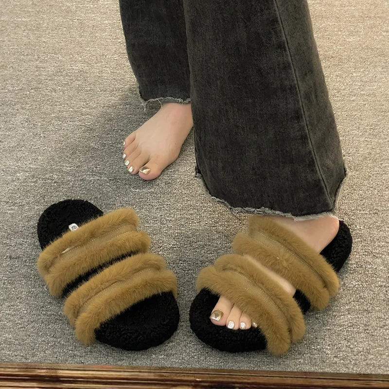 

Шлепанцы женские домашние из флока, на платформе, с искусственным плюшем