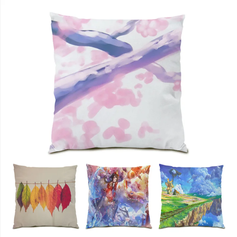 

Velvet Cushion Cover 45x45 Polyester Linen Pillowcase Nature Landscape Painting Decorative Funny Home Decor New 2023 Gift E1116