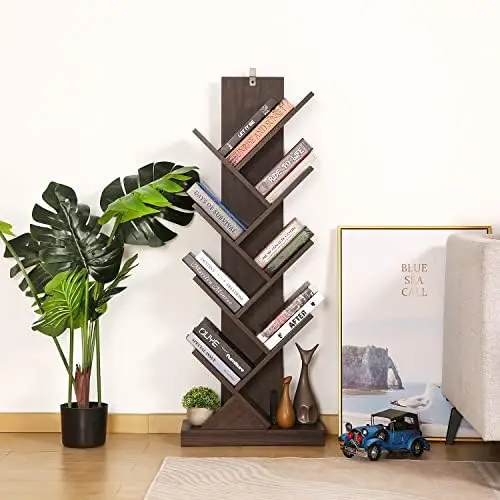 

Bookshelf, 8 Shelf Tree Bookcase, Space Saving Storage for CDs/Movies/Books, Book Tree Organizer Shelves for Living Room, Bedro