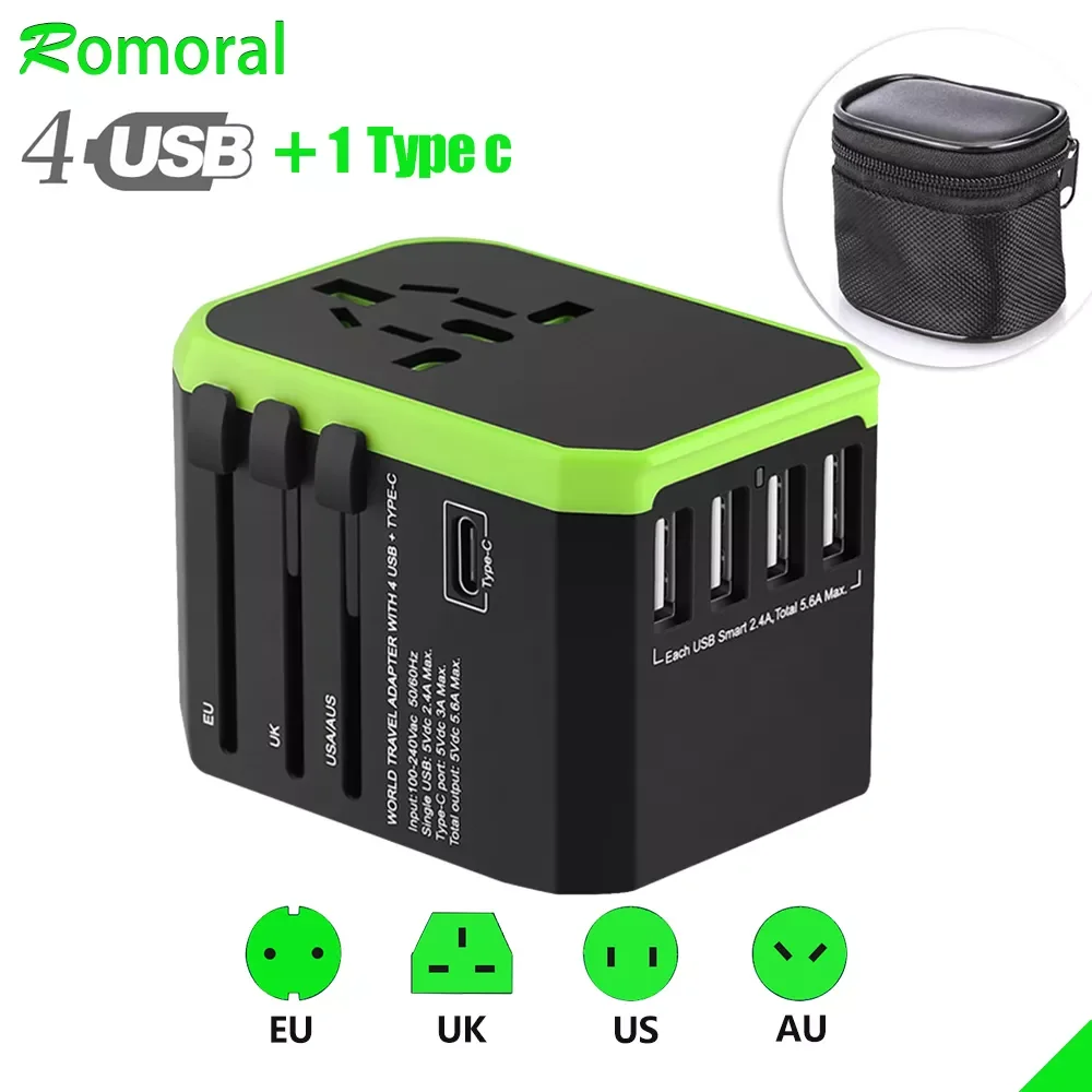 

Universal Travel Adapter International Wall Charger AC Plug Adaptor with 5.6A Smart Power and 3.0A USB Type-C for US EU UK AU