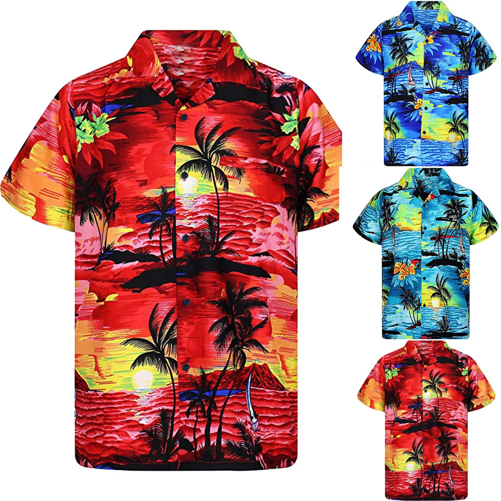 

Shirt Workout Men Long Sleeve Short Men's Sleeve Fashion Print Beach Hawaii Quick Bodysuit with Collar Printed Long Sleeve