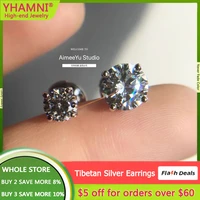 with credentials original 925 silver needle round solitaire 1 0ct2 0ct created diamond stud earrings wedding jewelry for women