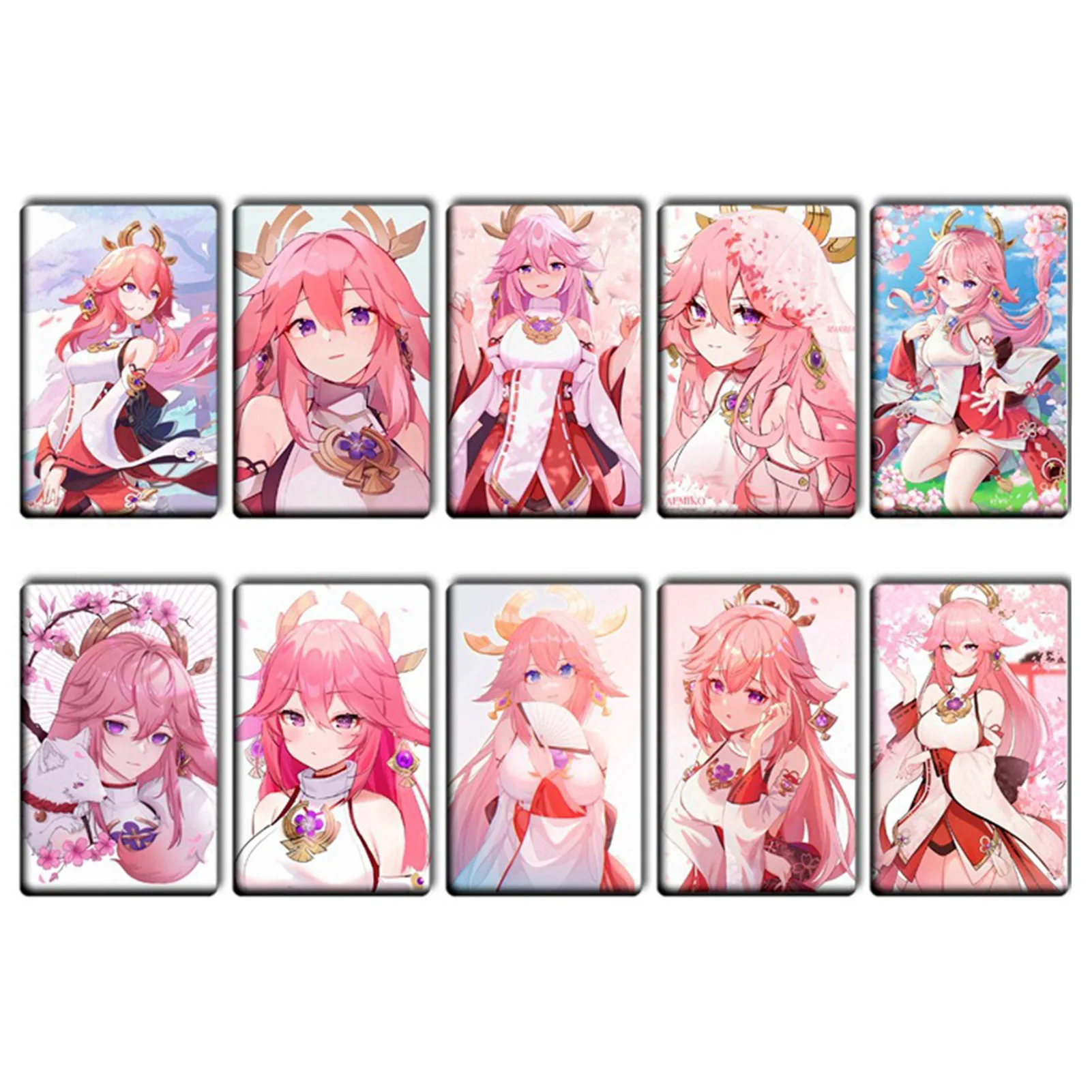 10 наклеек на автобус, обед и банк с персонажами из игры Genshin Impact.