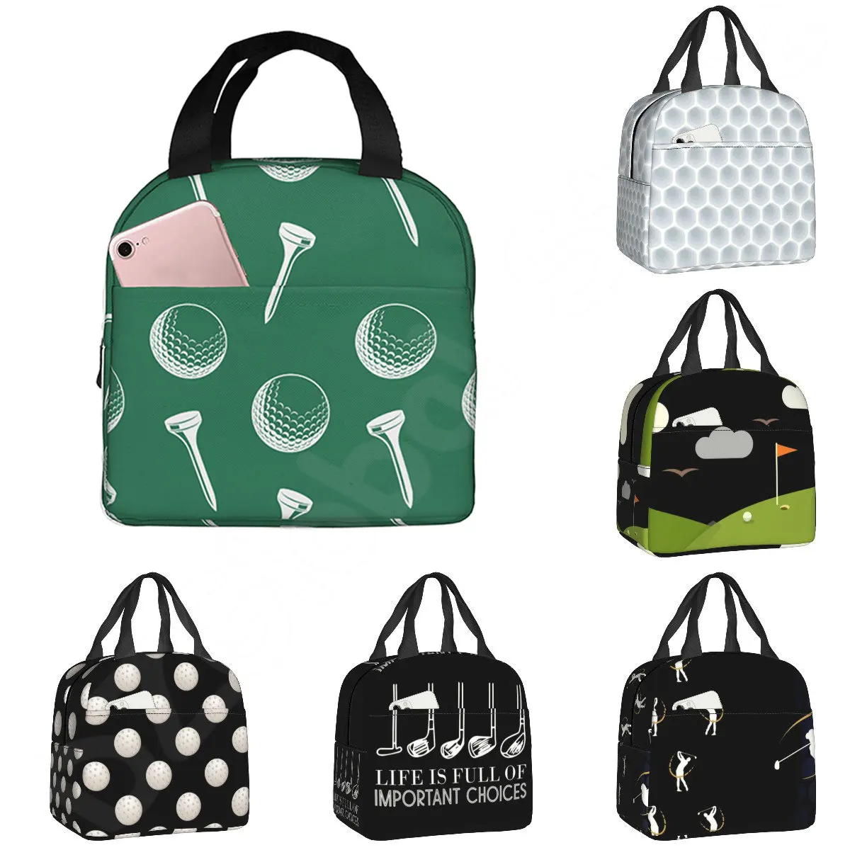 

Изолированные сумки для обеда с мячиками для гольфа для школы, работы, пикника, спорта, гольфа, портативный термоохладитель, коробка для бенто для женщин и детей