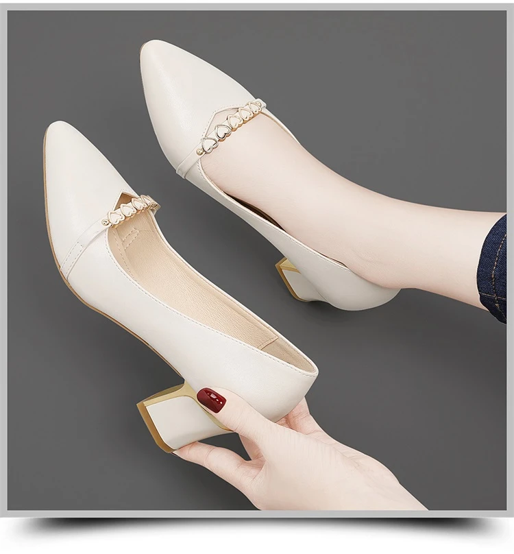 

Sexy High Heels Dress Shoes Plus Size 35-41 Women Shoes Black Pumps Rhinestone Square Heeled Boat Shoes Ladies 2022 Autumn