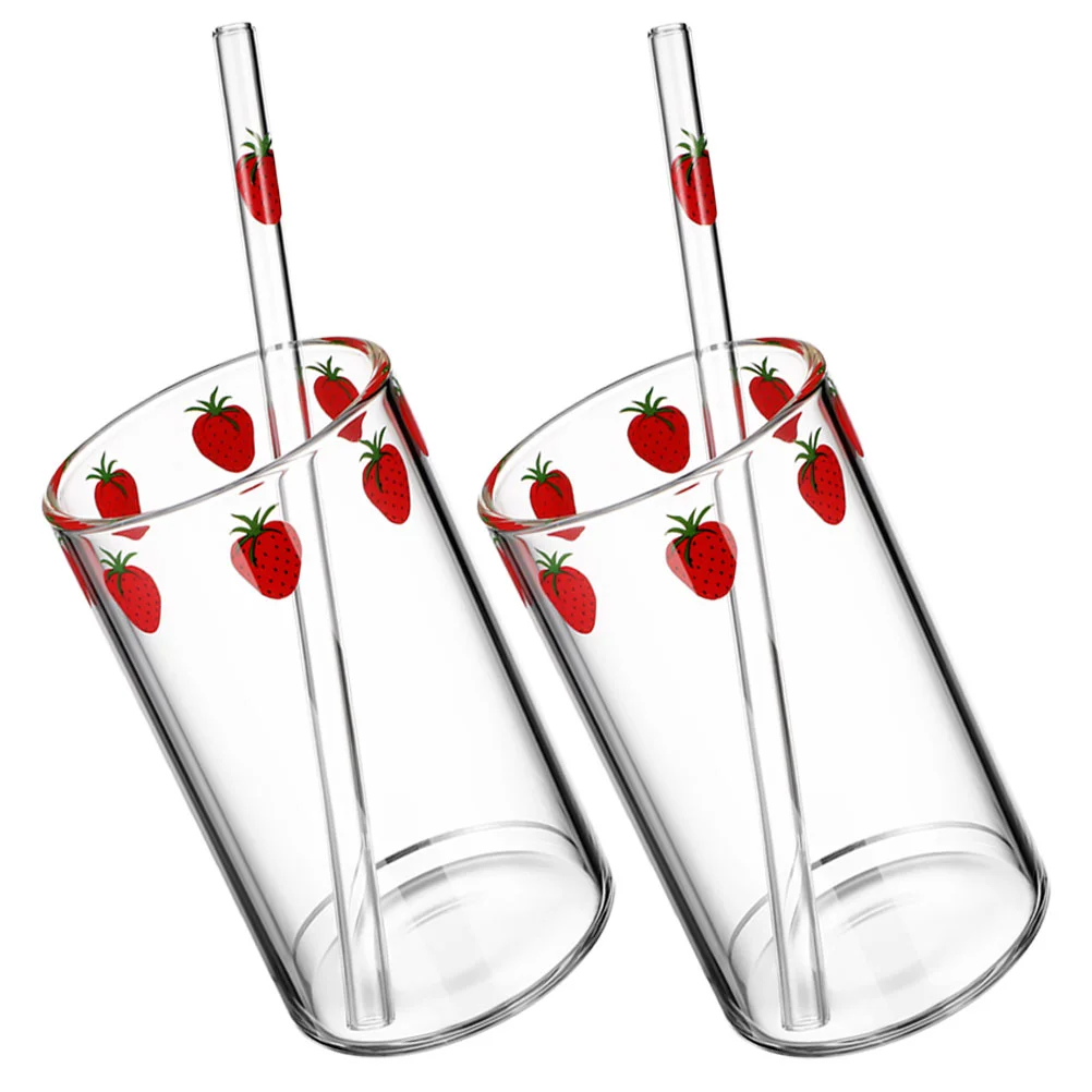 

Glass Strawberry Cups Straws Clear Water Tumbler Kawaii Cup Cute Drinking Glasses