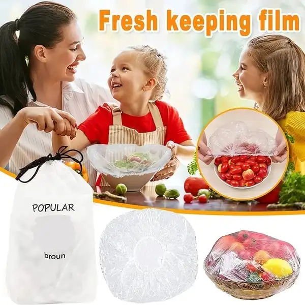 

100pc Cling Film Bowl Cover Household Refrigerator Food Fruit Preservation Elastic mouth Dust-proof Plastic Reusable Fresh-keepi