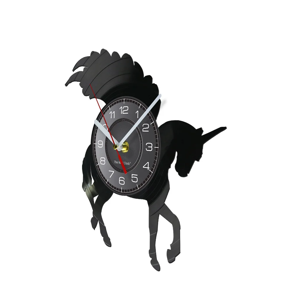 Блестящие настенные часы в виде единорога с крыльями виниловые для записи