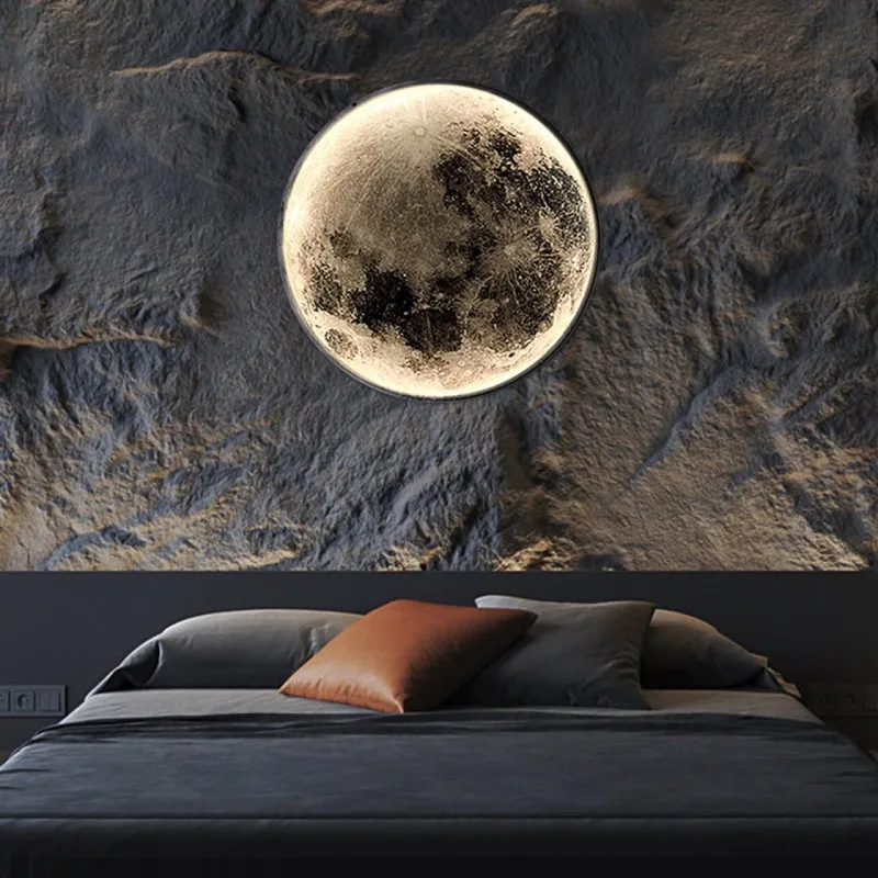 Moon LED Wall Lamp Modern Simple Creative Art Aisle Bedroom Bedside Lamp Living Room Kid's Room Foyer Loft Background Mural Lamp