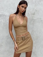 chic sexy v neck crop top and skirt sashes matching sets summer fashion club party 2 piece skirt sets high street outfits