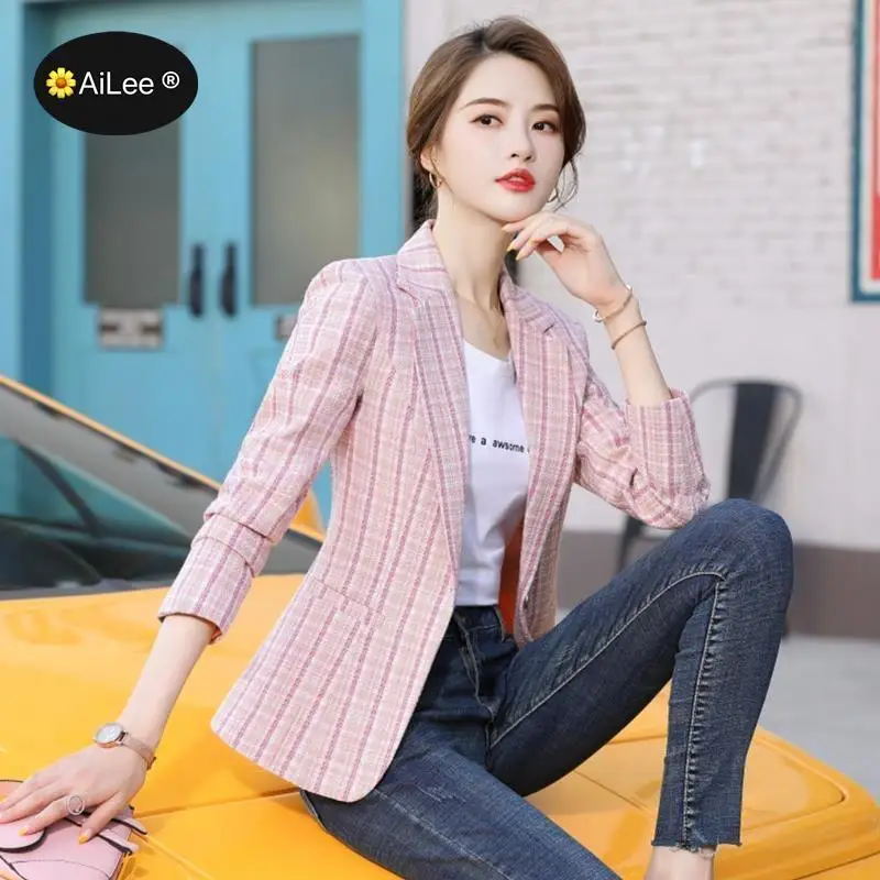 

Tweed Fashion Business Coat Jackets Interview Plaid Suits Women Work Office Ladies Long Sleeve Vintage Elegant Big Size Blazer
