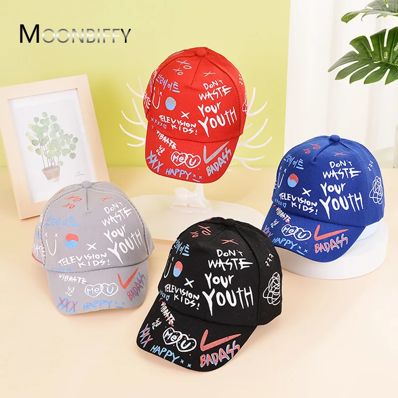 

Children Summer Hat Personality Street Dance Sun Peaked Cap for Boy and Girl Fashion Kids Graffiti Baseball Cap 1-3 Years Old