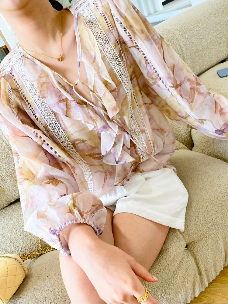 

GypsyLady Floral Elegant Chic Blouse Shirt Chiffon Ruffles Boho Lace Women Blouse Long Sleeve Sexy Ladies Casual Top Shirts New