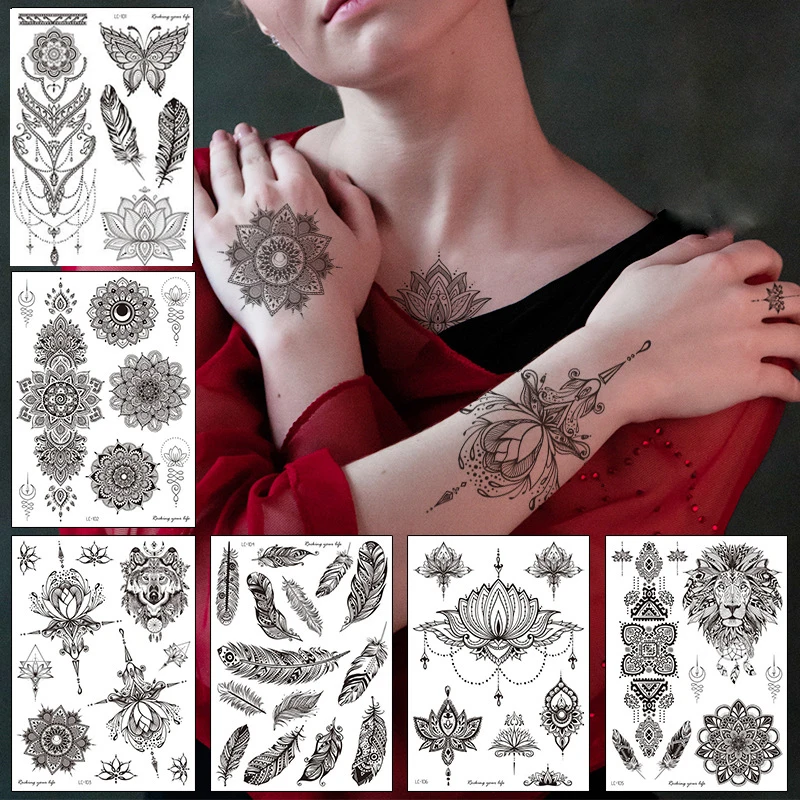 Henna Tattoo Temporary Waterproof Sticker 6 Months Sexy Girls Naked Women Fake Tattoos Long-time Festival Accessories Body Art