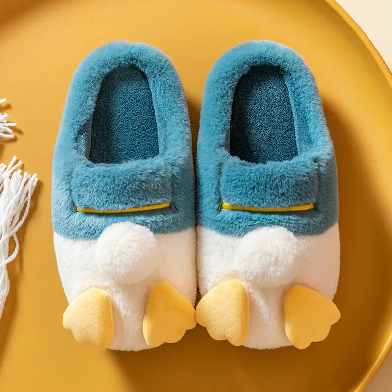 

2022 Patches Plush Women Shoes Kawaii Duck Women Slippers Winter Soft Casual Slippers Warm Zapatillas Mujer