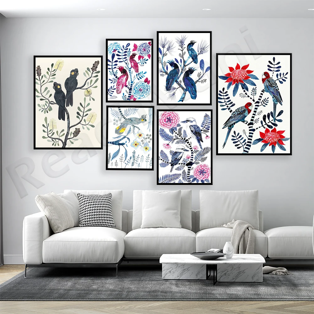 Австралийский постер с птицами акварельный тропический Орхидея франкпана и