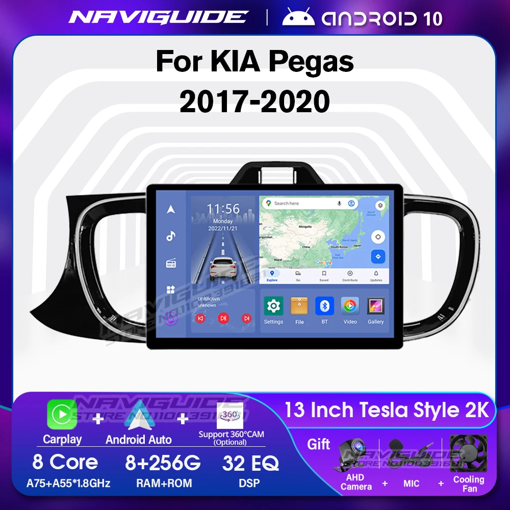 NAVIGUIDE 13'' Car Radio For KIA Pegas 2017-2020 Carplay 1920*1200P Autoradio Bluetooth Audio Video Multimedia Player Android10