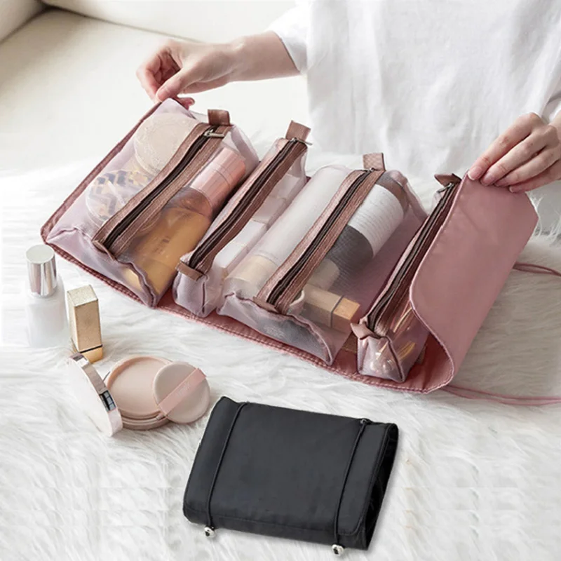 

4 in 1 Makeup Bag Women Multifunctional Portable Foldable Separable Zipper Cosmetic Pouch Travel Cosmetics Storage Wash Bags