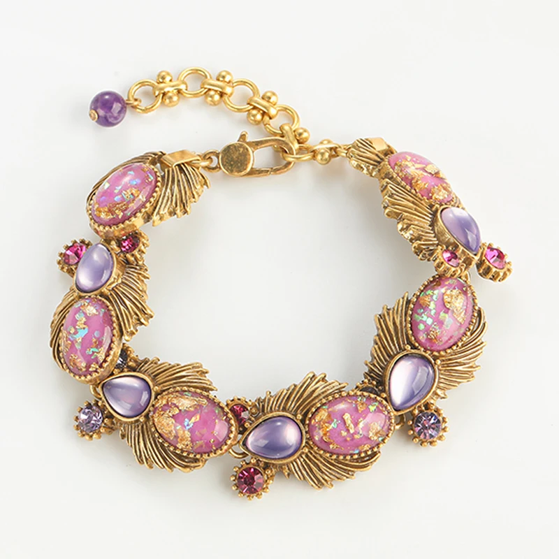 Винтажные золотые браслеты из натурального камня фиолетовые капли воды в форме