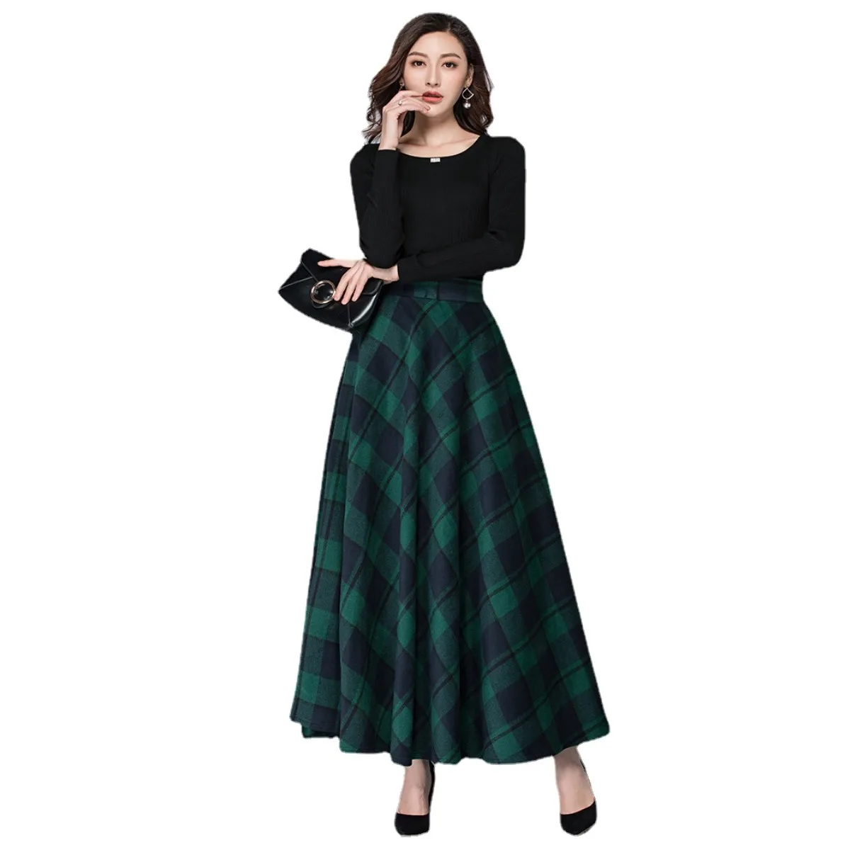 

Сделанные на заказ шерстяные юбки с высокой талией шерстяные клетчатые юбки а-силуэта длинная юбка макси юбка