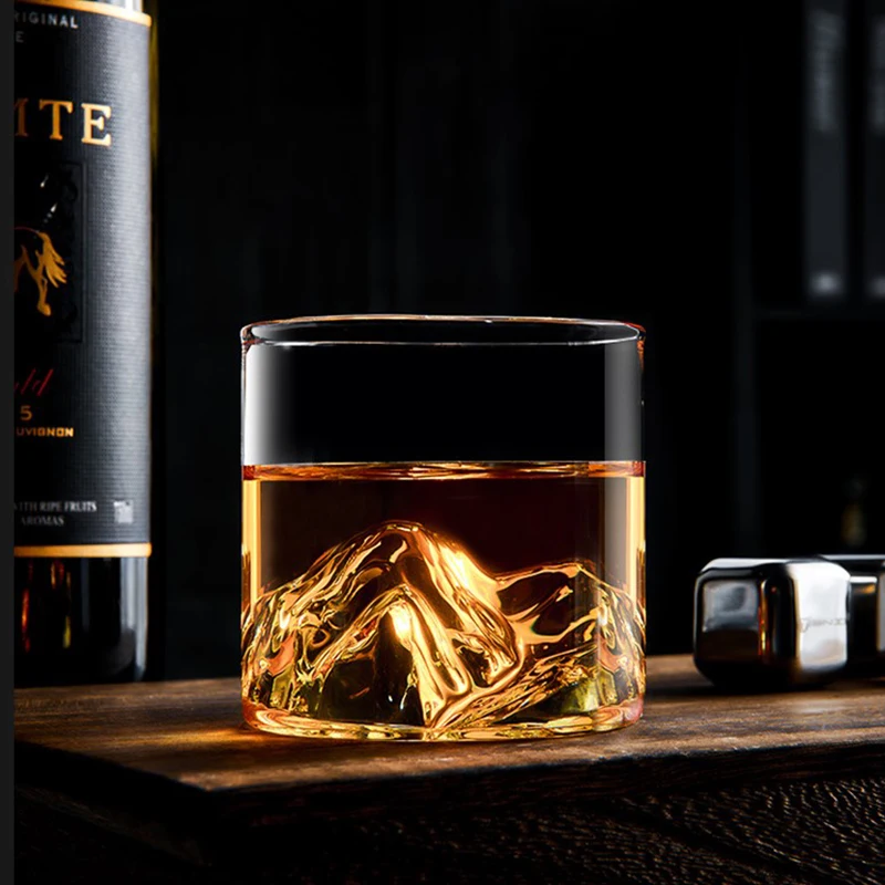 Japanese Style Whisky Cup 3D Shallow Mountain Fashion Glass Cup Guanshan Fuji Artwork Gift Box Whiskey Glass