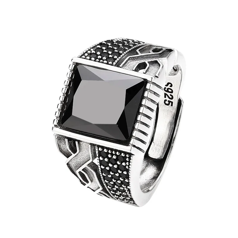 BOCAI S925 стерлингового серебра подвески кольца для мужчин ретро двойной элемент