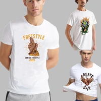 men hand print trend fashion short sleeve graphic top summer commuter crew neck youthful comfortable tshirts hip hop streetwear