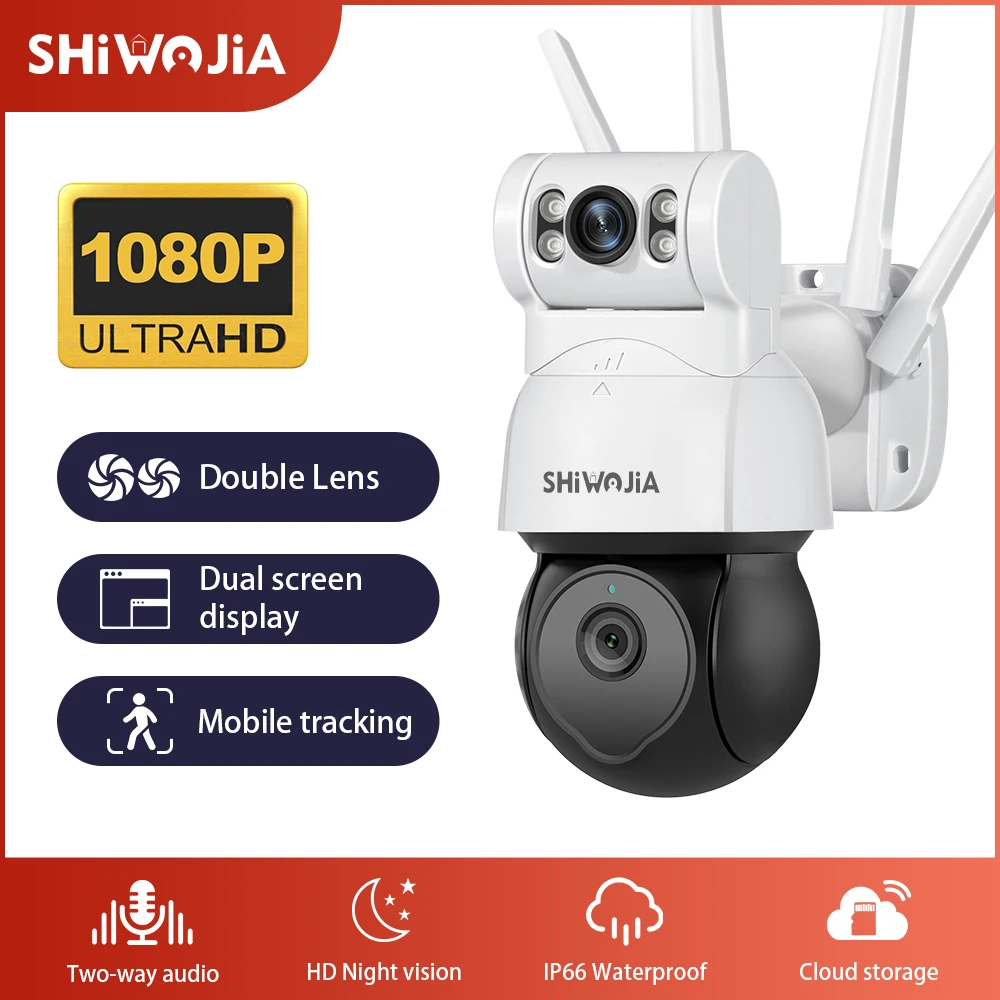 

SHOWIJIA WIFI Surveillance Camera Dual-Lens 2MP HD PTZ IP Camera 360° Outdoor AI Human Detection CCTV Night Vision Auto Tracking