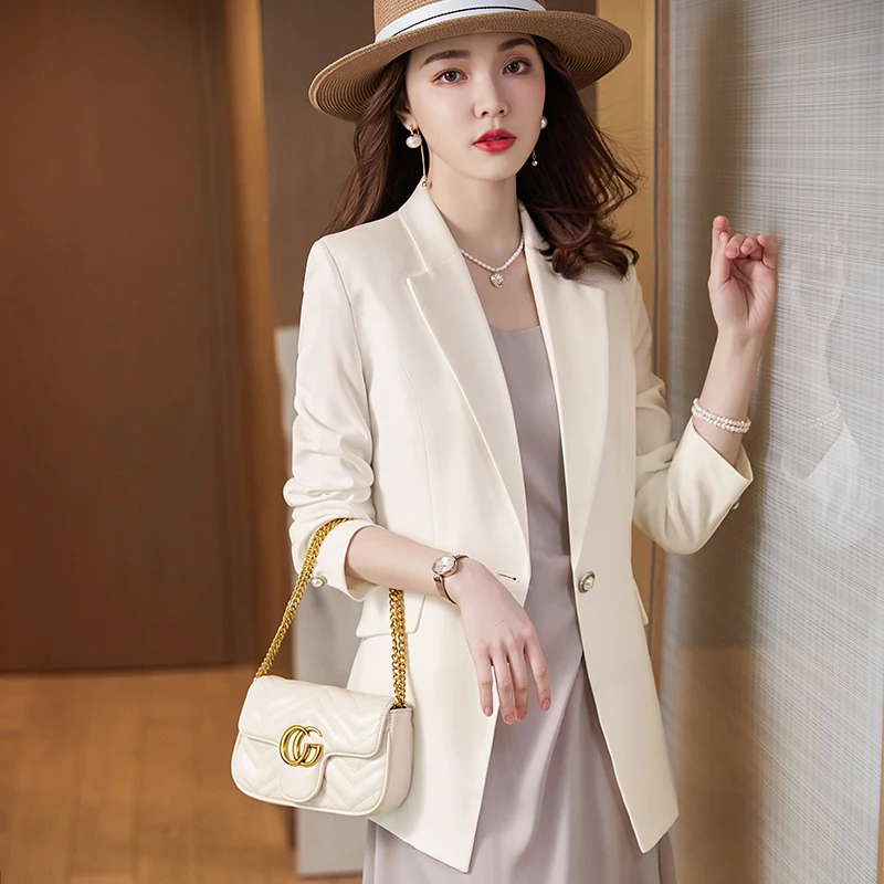 

Spring Fall Casual Women Blazer and Jacket Apricot Office Ladies Female Work Uniform Business Clothes 2022 New Styles