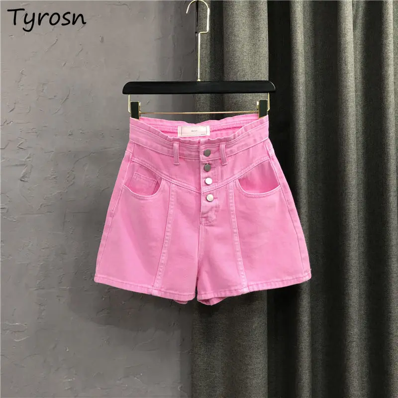 

Shorts Women High Waist Candy Color Fashion Design Sweet Japanese Style Teens Simple All-match Streetwear Summer Denim Trousers