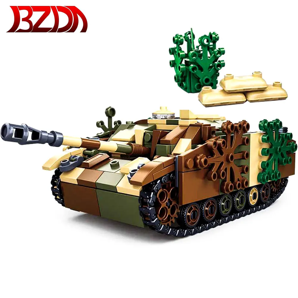 

Военный танк BZDA, строительные блоки, оружие, Двойная модель, солдаты WW2, детские игрушки, подарок на день рождения для мальчиков
