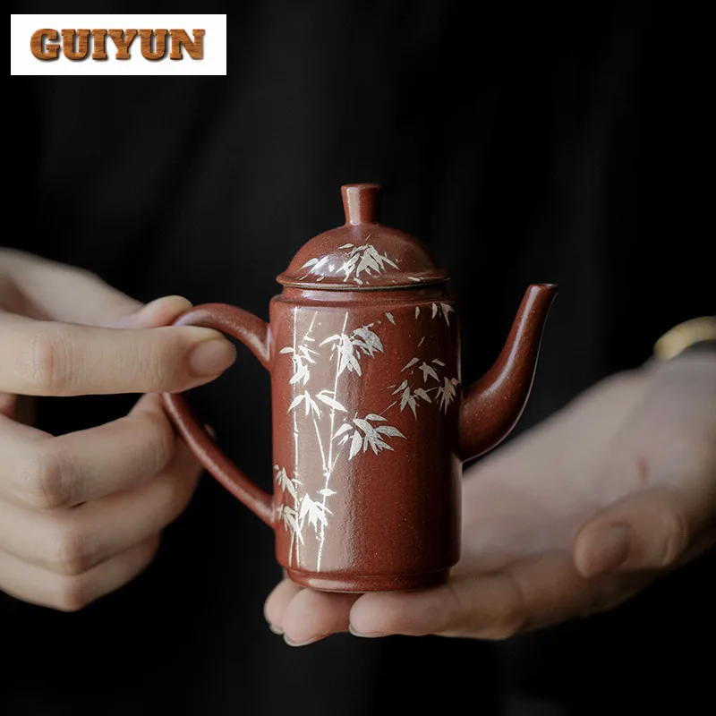 75 мл ручная роспись Серебряный бамбуковый чайник античный дворцовый красный