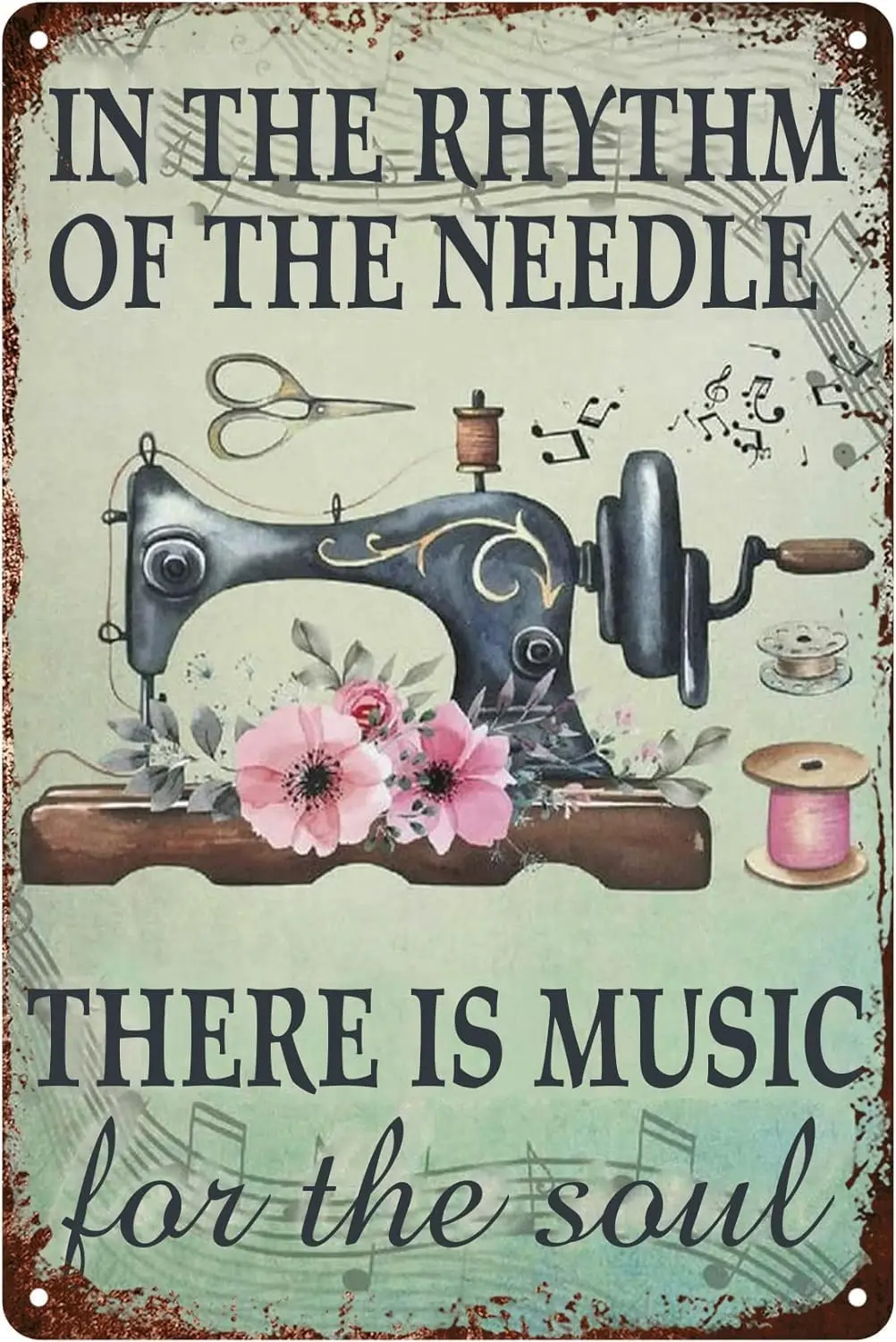 Vntge Metl Tn Sgn Ретро Стиль Новинка Плакат Sewng Mchne Musc Зеленый Комната Wll rt Crft Декор