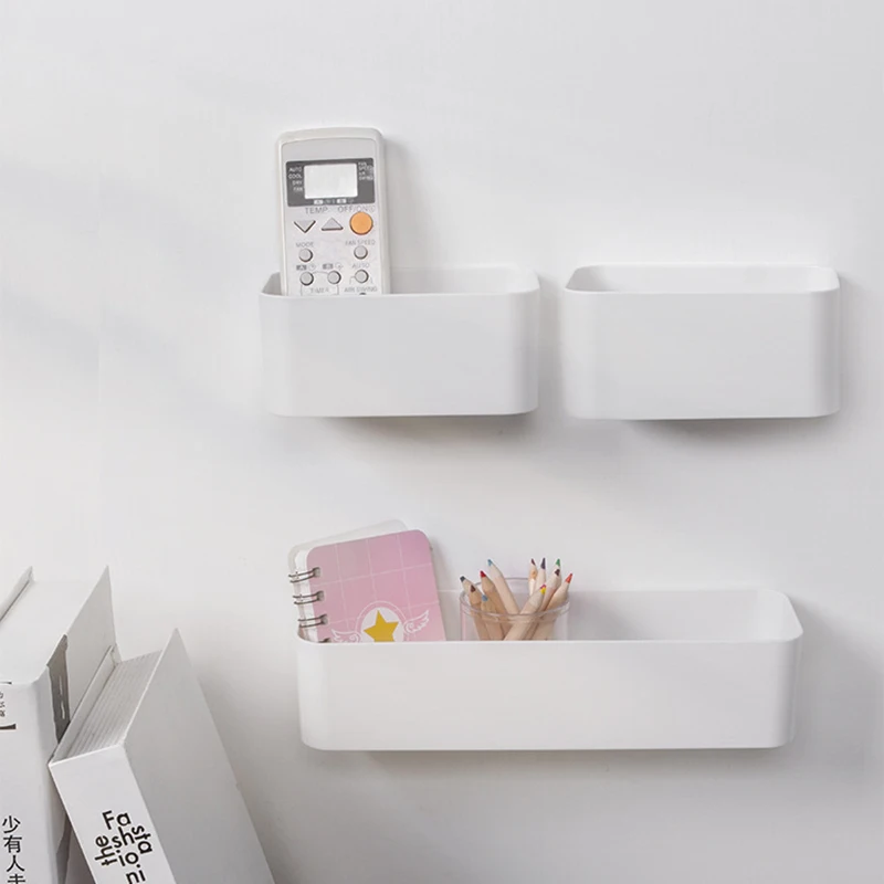 

Home Shelves Mounted Wall Box Cosmetic Rack Makeup Bathroom Remote Holder Control Hanger Organizer Storage Decor Adhesive