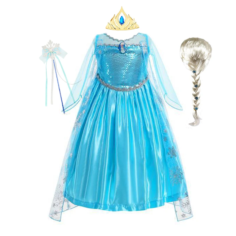 Frozen Elsa Dress for Girls Costume Snow Queen Anna Cosplay Birthday Party Children Kids Carnival Girl 2024