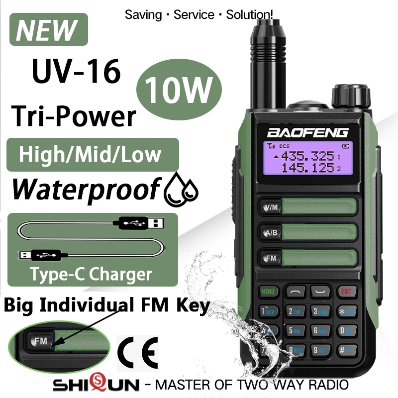 

2023 UV16 Pro рация профессиональная UV16 V2 Plus 10 Вт мощная Водонепроницаемая VHF UHF Двухдиапазонная двухсторонняя радиосвязь USB-C зарядное устройство