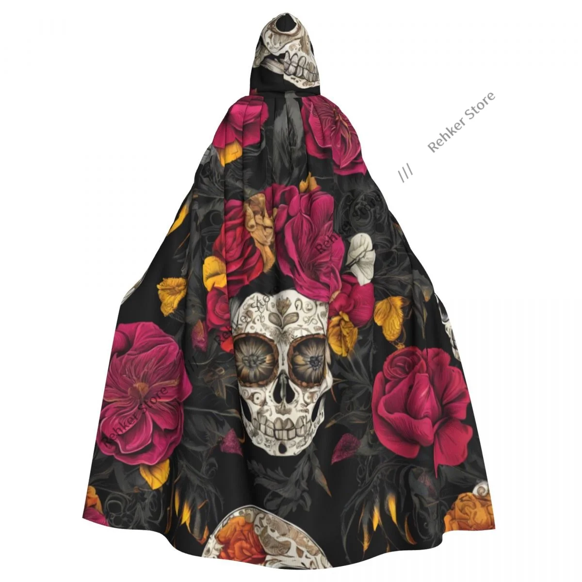 Накидка вампира для взрослых халат с капюшоном День мертвых череп плащ на
