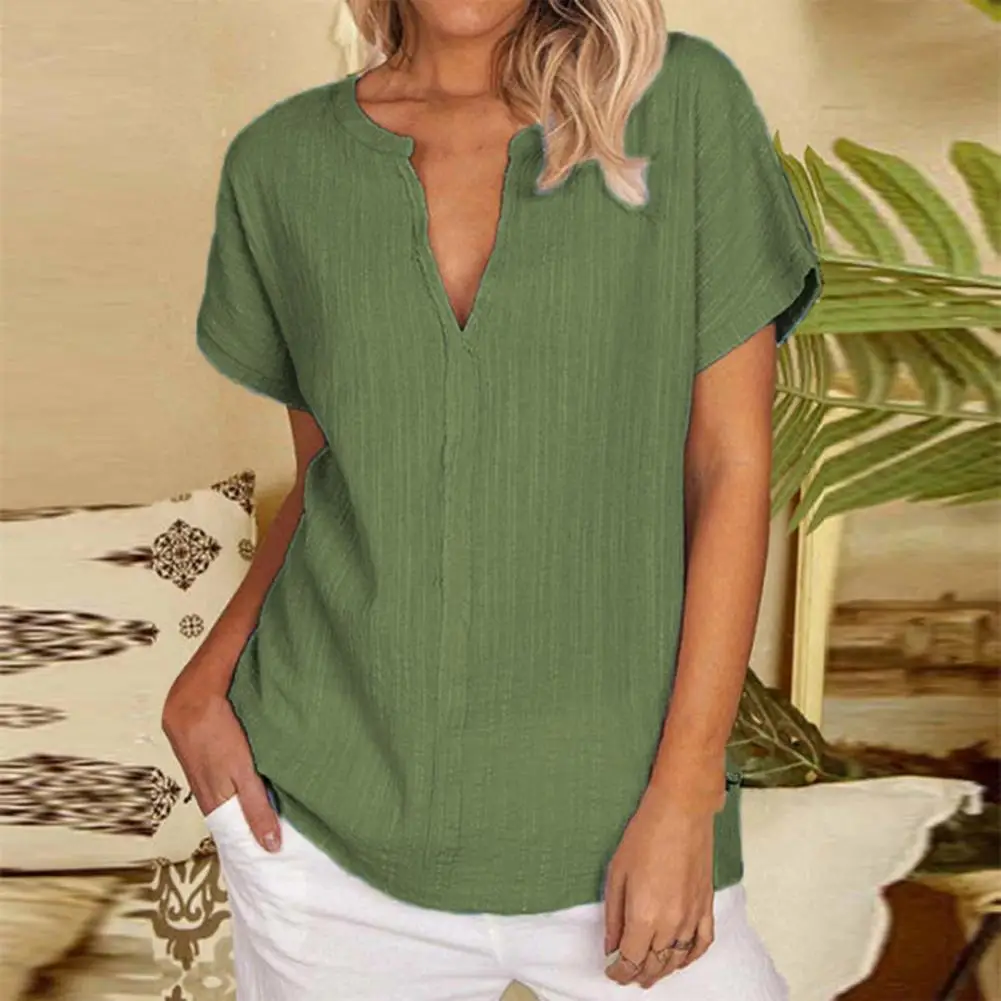

Trendy Vintage Solid Color Lady Shirt Pullover Top Comfy Loose Fit