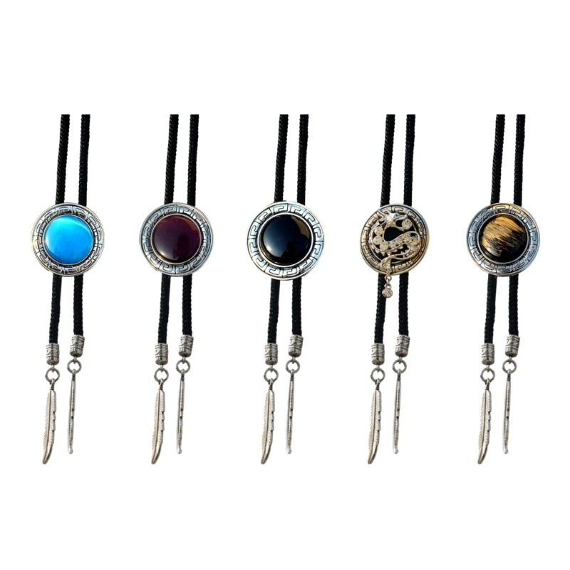 

Colorful Gemstones Buckle Bolo Tie for Men Women Bridegroom Wedding Necklace Western Cowboy Necktie Bolo Tie for Shirt