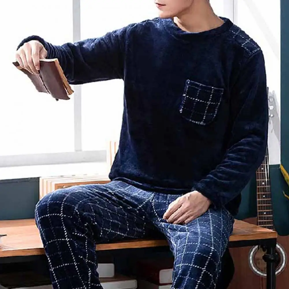 

2 Pcs/Set Trendy Pajama Sets Thick Keep Warm Male Winter Plus Size Flannel Pajama Sets
