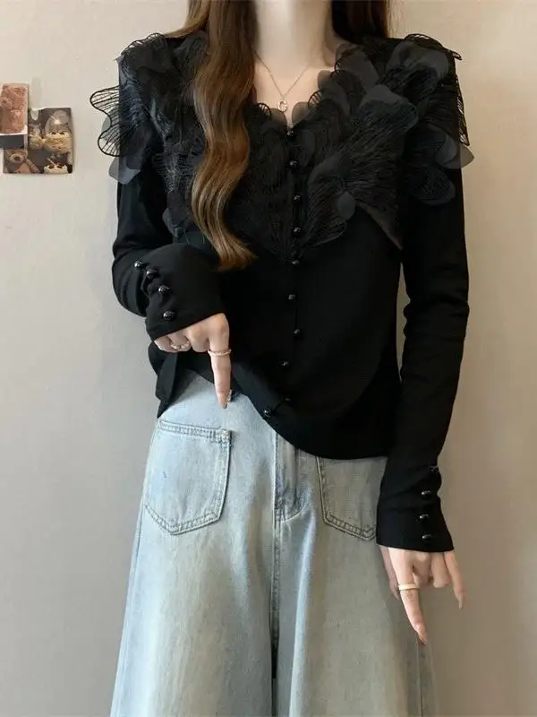 Плюс размер Тяжелая промышленность Трехмерный цветок с v-образным вырезом