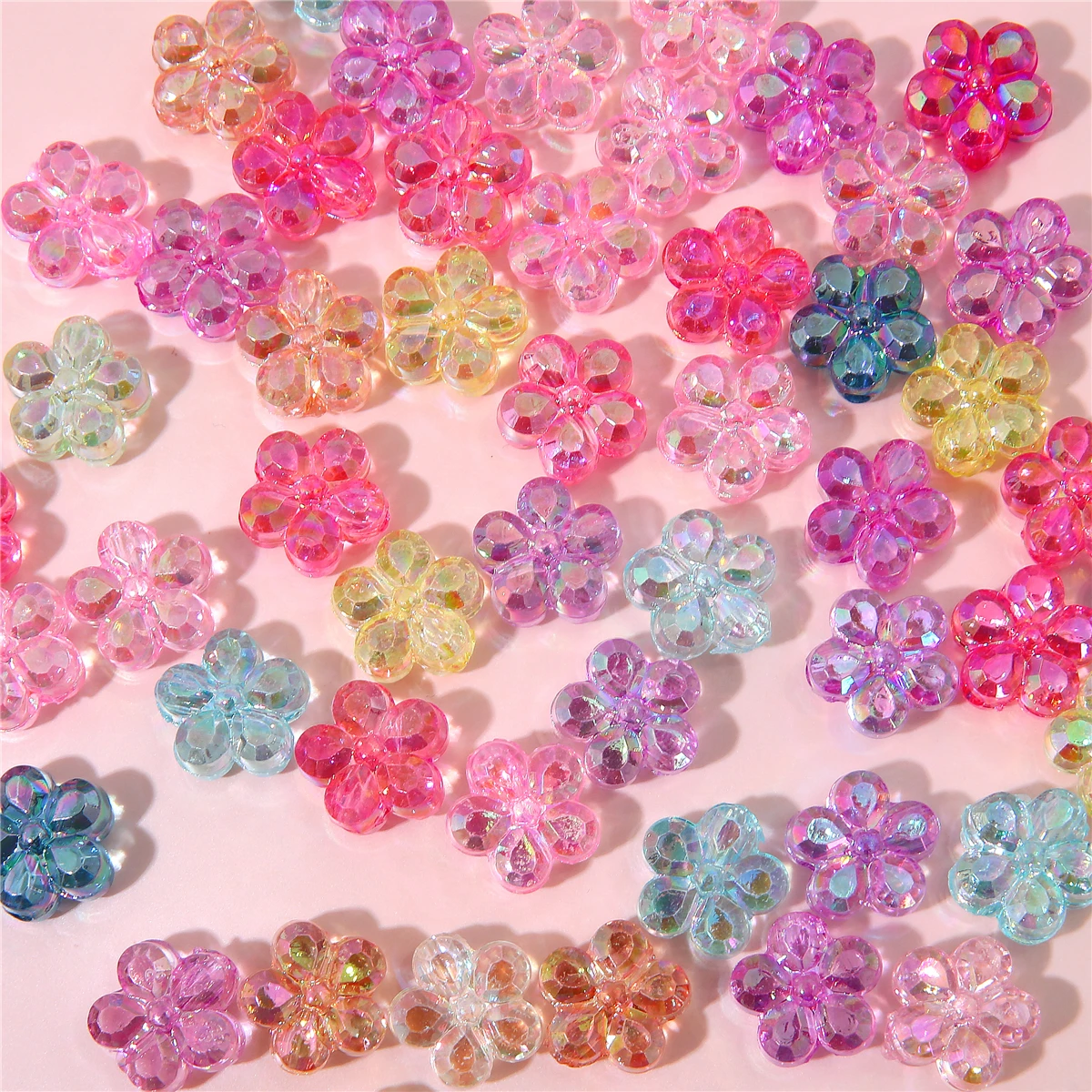 

20pcs Colorful Clear Five Petal Flower Acrylic Beads For DIY Jewelry Making Bracelet Necklace Accessories Supplies Materials
