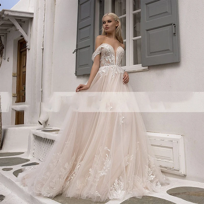 

CharmingBoho Wedding Dress Cap Sleeve A-line Scoop Neck Floor Length Lace Up Appliques Bridal Gown Custom Made Vestidos De Noiva