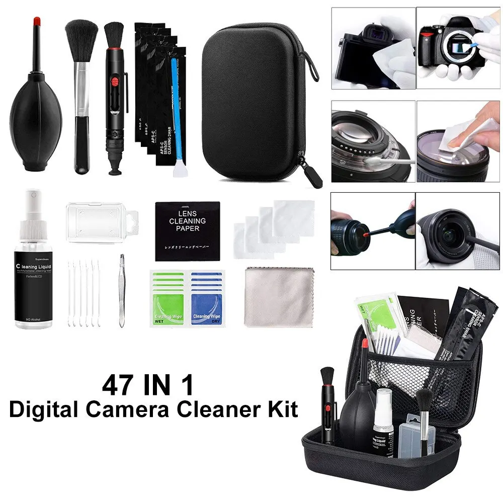 

47pcs Camera Cleaner Kit DSLR Lens Digital Camera Sensor Cleaning Kit for Sony Fujifilm Nikon Canon SLR DV Cameras Clean Set