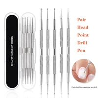 5 piece set of nail point drill pen stainless steel alloy double headed nail cream rhinestone point flower needle pen nail tool