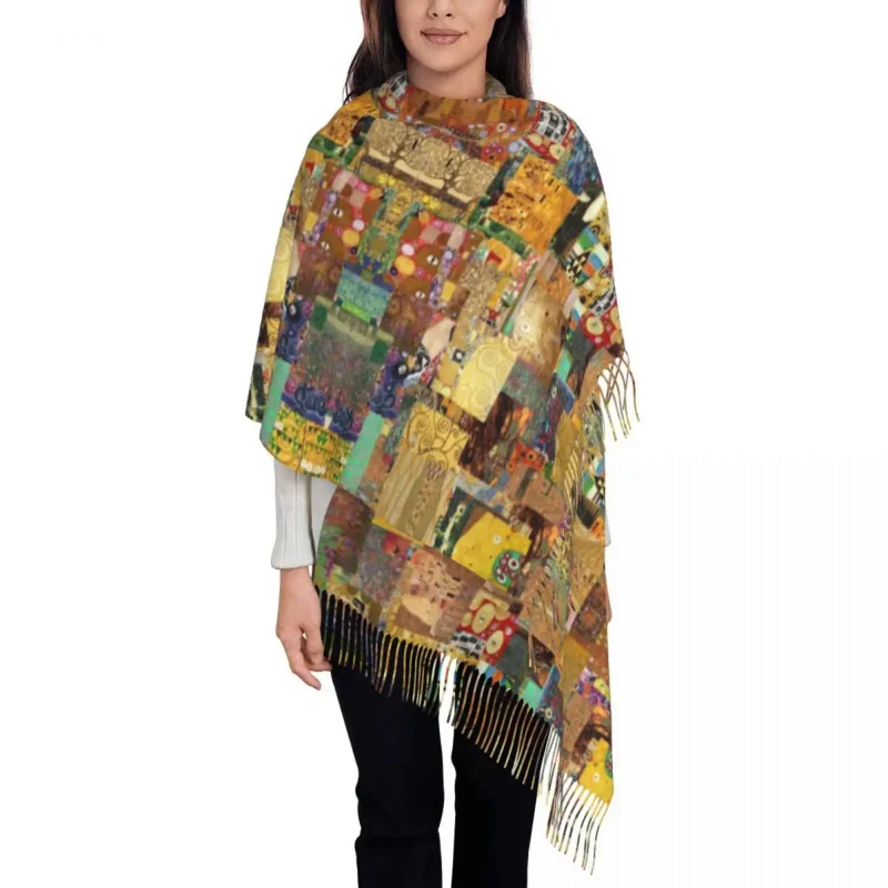 

Female Large Gustav Klimt Painting Art Scarves Women Winter Thick Warm Tassel Shawl Wrap Scarf