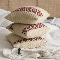 Embroidery Pattern Cushion Covers 45x45cm Beige Soft Cozy Delicate Knitted Pillow Case Cover for Decorative Sofa Bed Living Room