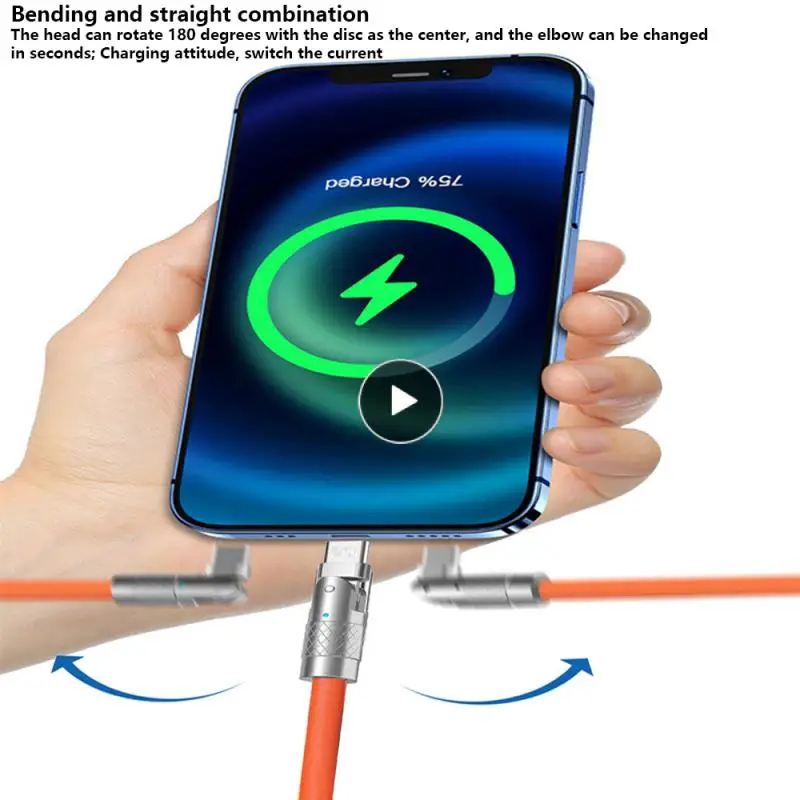 

Fast Charging Data Cable Usb-c Universal Rotating Charging Cable Zinc Alloy Elbow 120w 3a Data Cable Mobile Accessories