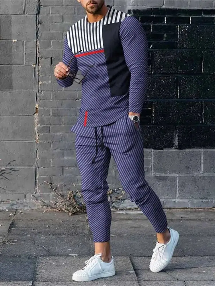 

Men's Tracksuit Casual 2 Piece Sets Long Sleeve T-Shirt+ Long Sweatpants Set Fashion Tops Tees Outfits Oversized Men Clothing