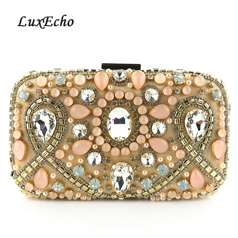 

champagne Beading Evening Bags Women Day Clutches Wedding Purse Diamonds Dinner bag Party shoulder bags